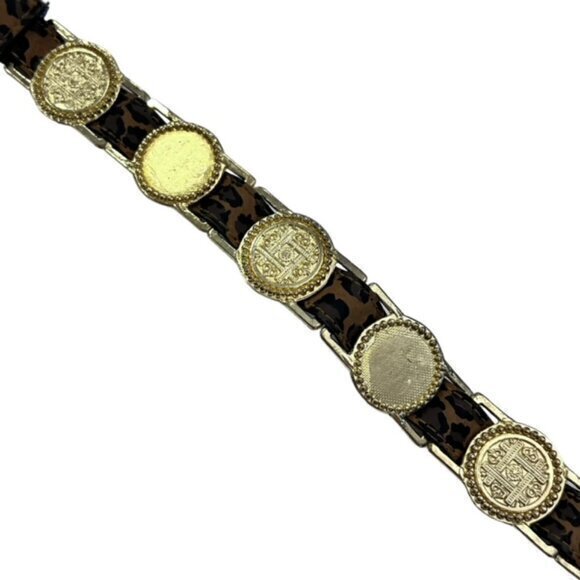 Leopard Animal Print Belt Medallion Coins Western Size Medium BOHO Preppy - Picture 6 of 12